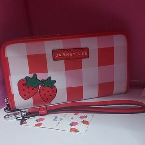 Dabney Lee Red and White Plaid Wallet with Strawberry Accents